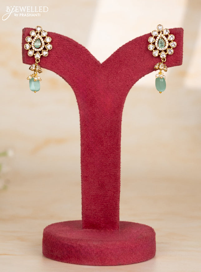 Beaded teal necklace with tear drop shape pendant in victorian finish