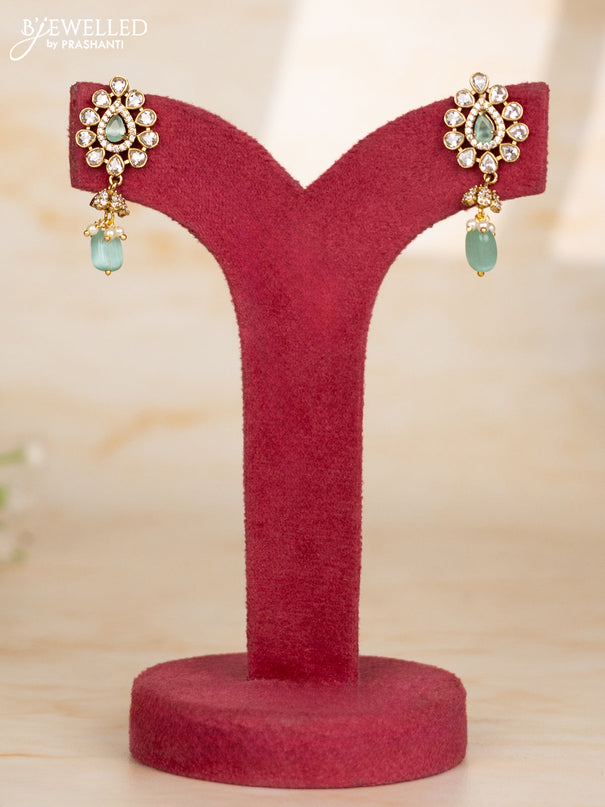 Beaded teal necklace with tear drop shape pendant in victorian finish