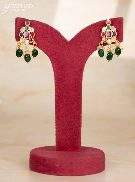 Beaded necklace with circle navratan pendant in victorian finish