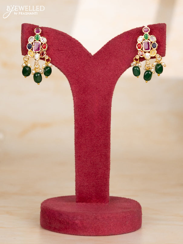 Beaded necklace with circle navratan pendant in victorian finish