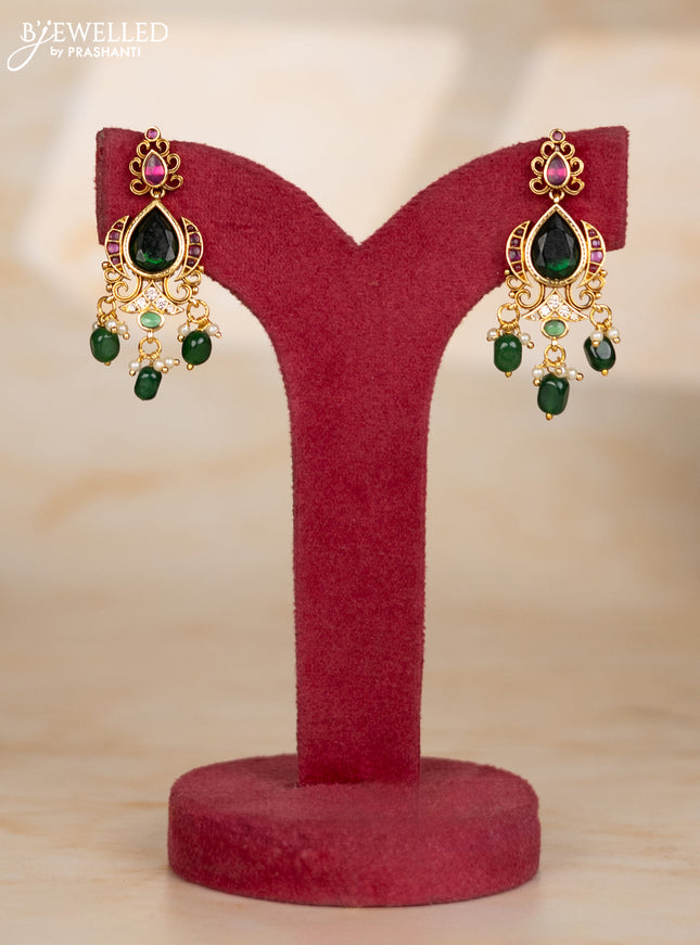 Beaded green necklace with 3D peacock design in victorian finish
