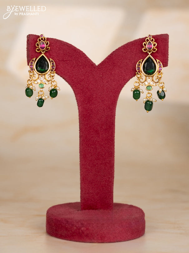 Beaded green necklace with 3D peacock design in victorian finish