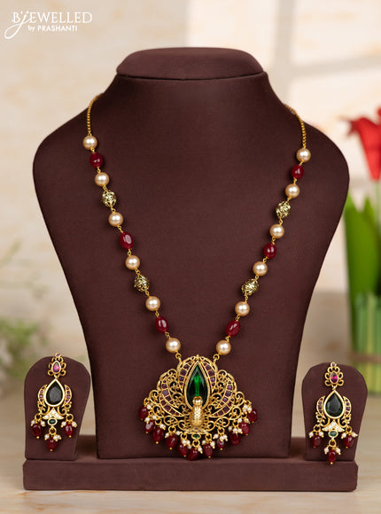 Beaded marron necklace with 3D peacock design in victorian finish