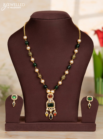 Beaded green necklace with multicolor design pendant in victorian finish