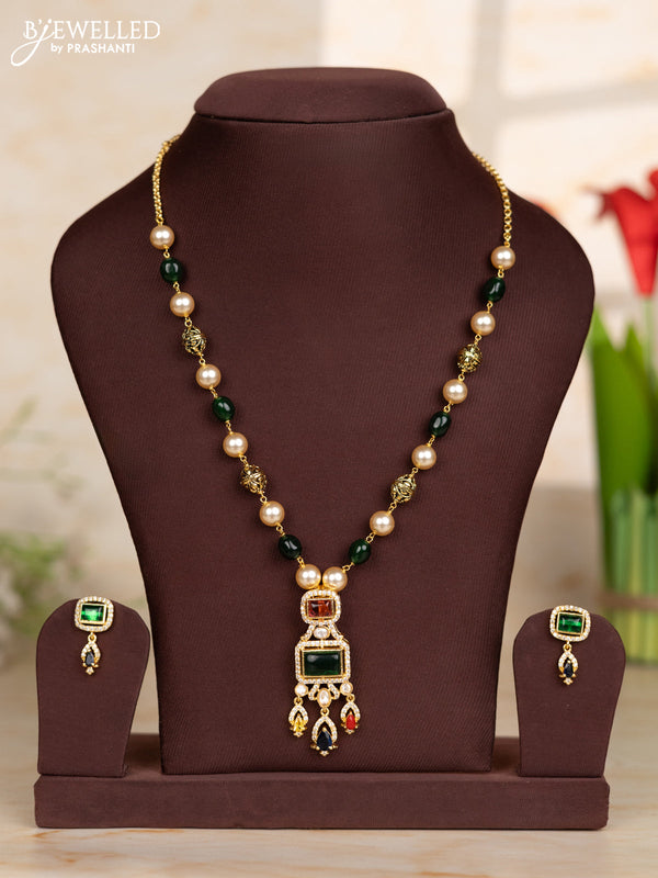 Beaded green necklace with multicolor design pendant in victorian finish