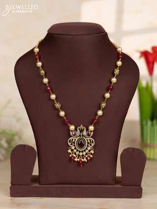 Beaded maroon necklace swan design pendant in victorian finish