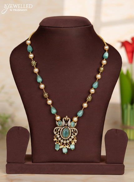 Beaded teal necklace swan design pendant in victorian finish