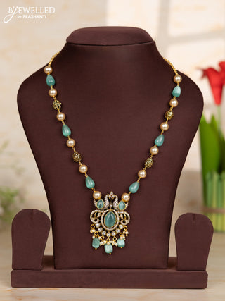 Beaded teal necklace swan design pendant in victorian finish