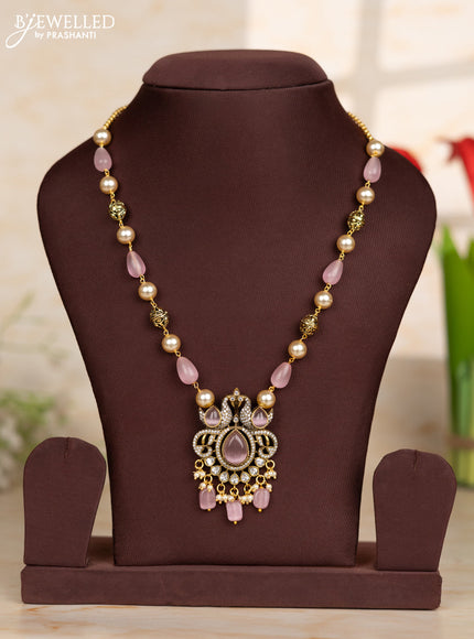 Beaded pink necklace swan design pendant in victorian finish