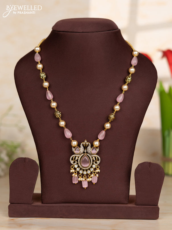 Beaded pink necklace swan design pendant in victorian finish