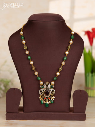 Beaded green necklace swan design pendant in multicolor stones in victorian finish