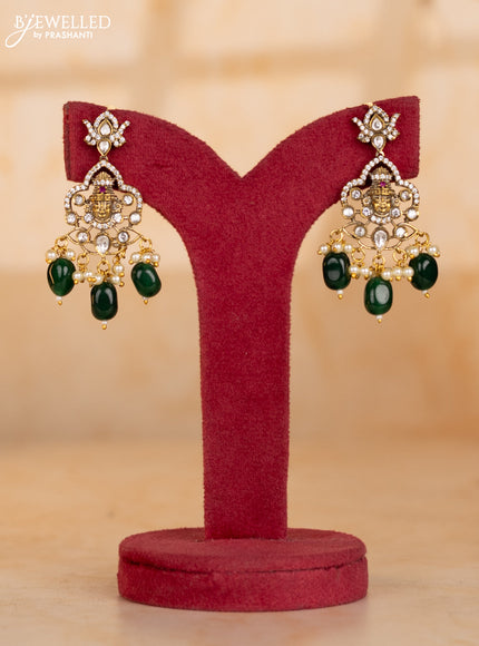 Pearl necklace with tirupathi balaji face pendant and green beads hanging