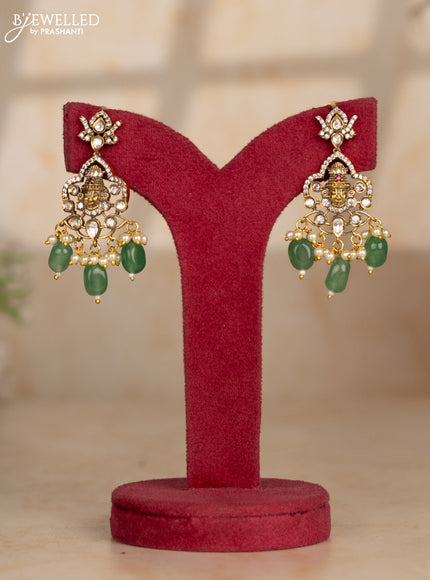 Pearl necklace with tirupathi balaji face pendant and mint green beads hanging