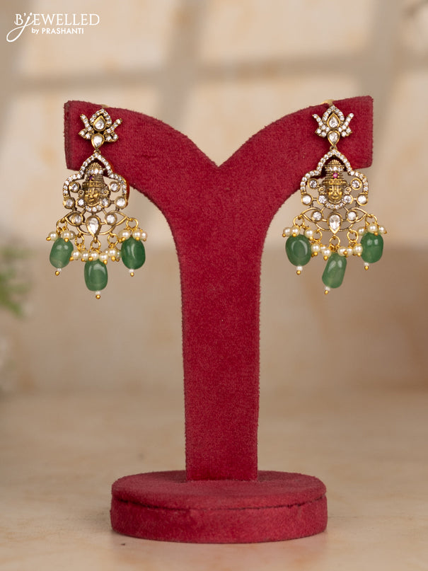 Pearl necklace with tirupathi balaji face pendant and mint green beads hanging