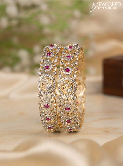 Zircon bangles with ruby and cz stones in gold finish