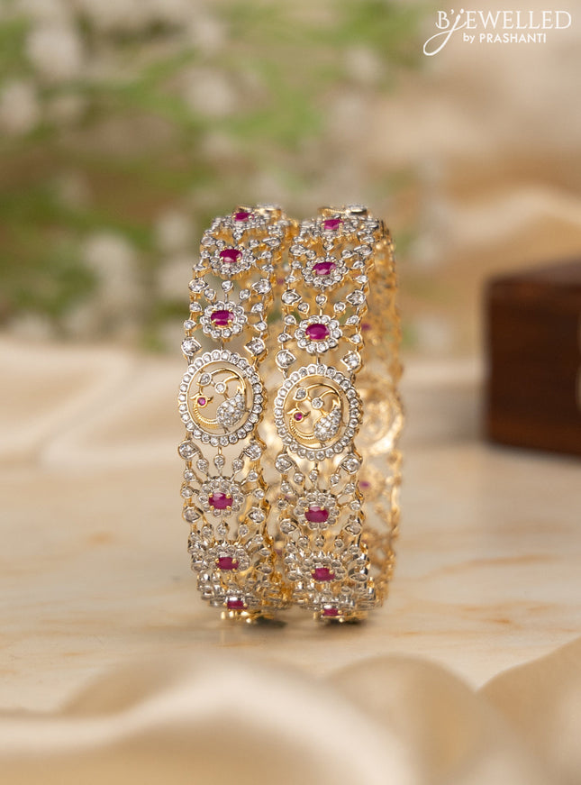 Zircon bangles with ruby and cz stones in gold finish