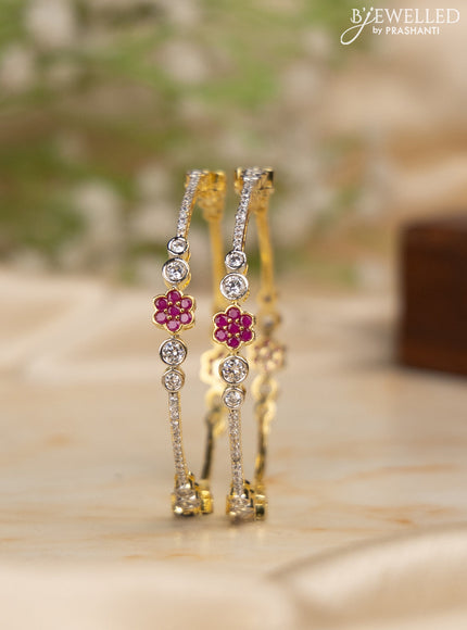 Zircon bangles with ruby and cz stones in gold finish