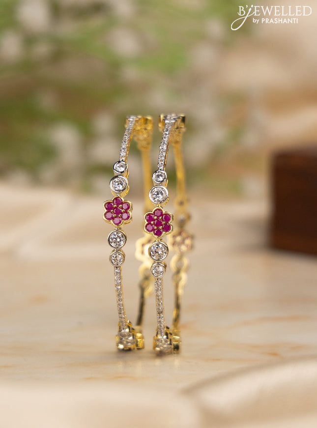 Zircon bangles with ruby and cz stones in gold finish