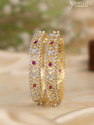 Zircon bangles with ruby and cz stones in gold finish