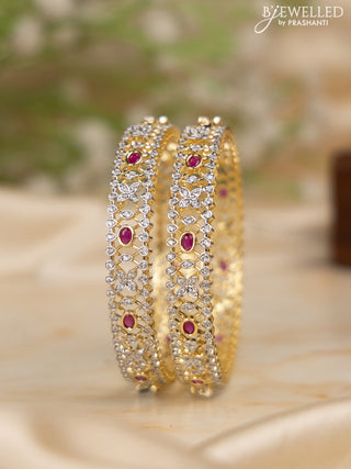 Zircon bangles with ruby and cz stones in gold finish