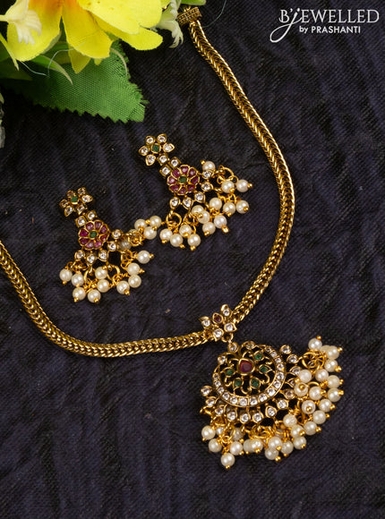Antique attigai necklace with kemp & cz stones and pearl hangings