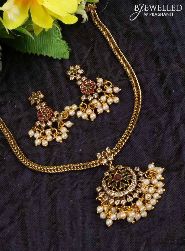 Antique attigai necklace with kemp & cz stones and pearl hangings