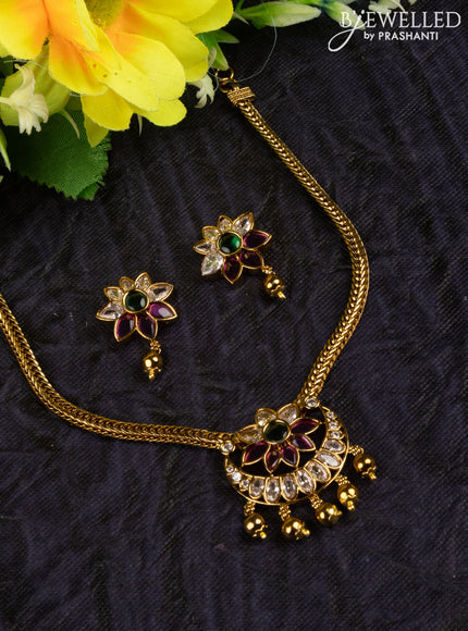 Antique attigai necklace chandbali design with kemp & kundan stones and golden beads hangings