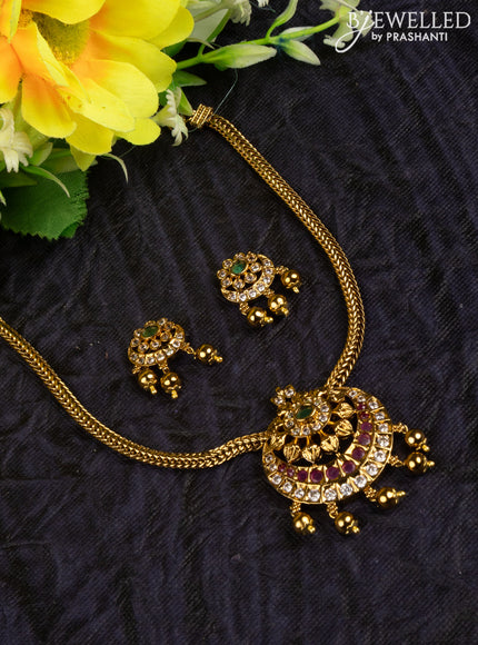 Antique attigai necklace chandbali design with kemp & kundan stones and golden beads hangings