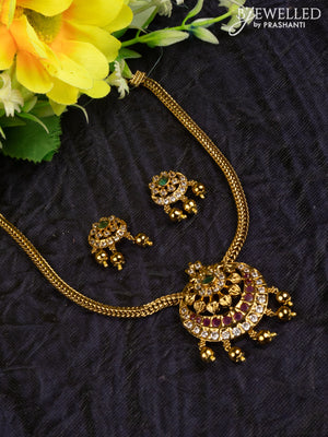 Antique attigai necklace chandbali design with kemp & kundan stones and golden beads hangings