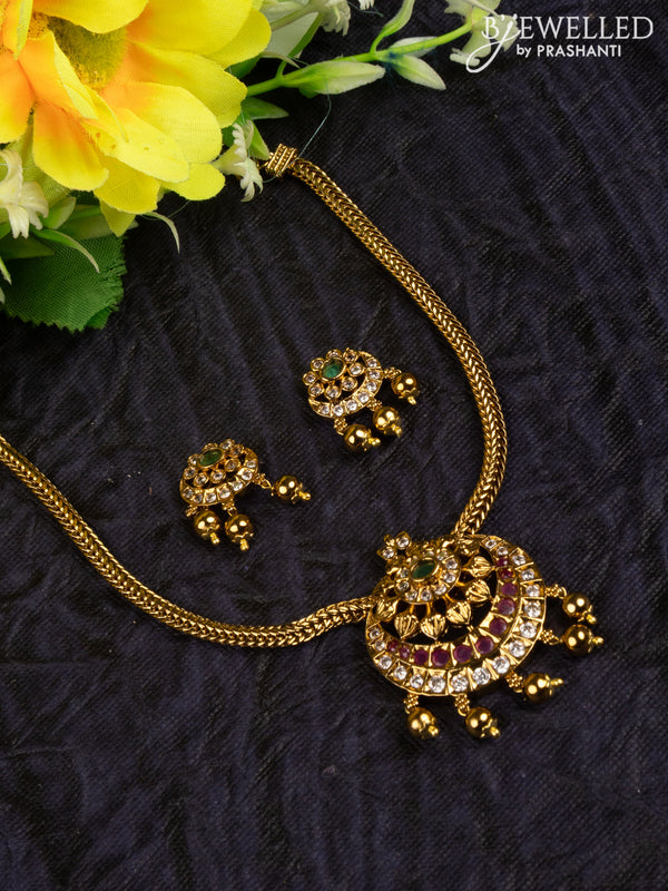 Antique attigai necklace chandbali design with kemp & kundan stones and golden beads hangings