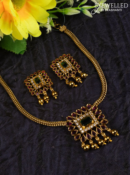 Antique attigai necklace with kemp & cz stones and golden beads hangings
