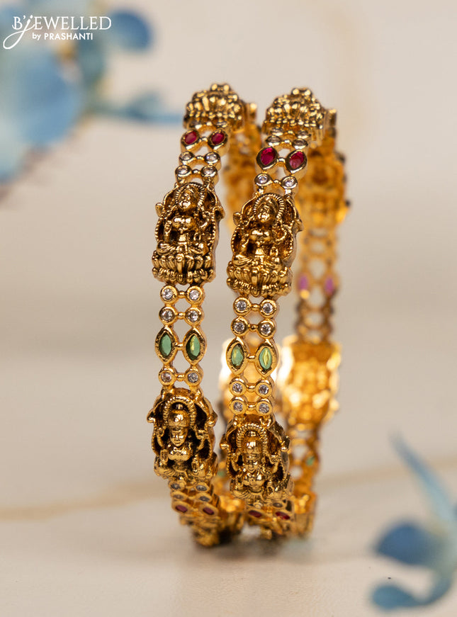 Antique bangles lakshmi design with kemp and cz stones