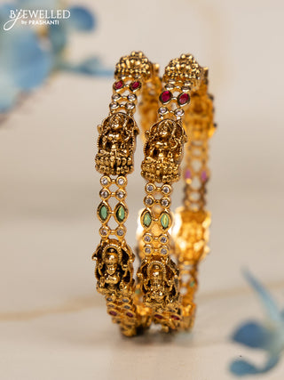 Antique bangles lakshmi design with kemp and cz stones