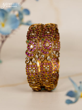Antique bangles manga pattern with kemp and kundan stones
