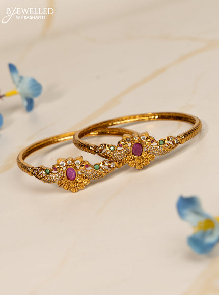 Antique bangles peacock design with kemp and cz stones