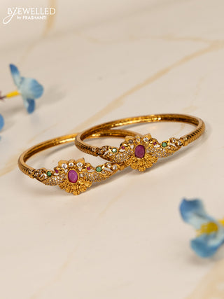 Antique bangles peacock design with kemp and cz stones