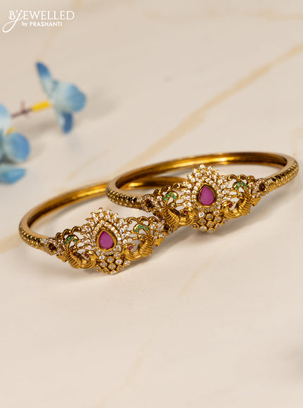 Antique bangles peacock design with kemp and cz stones