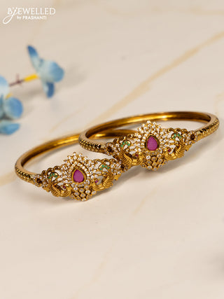 Antique bangles peacock design with kemp and cz stones