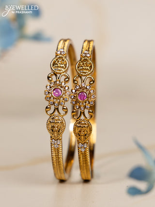 Antique bangles lakshmi design with ruby and cz stones