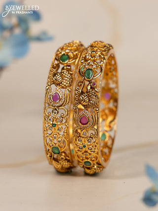 Antique bangles peacock design with kemp and cz stones