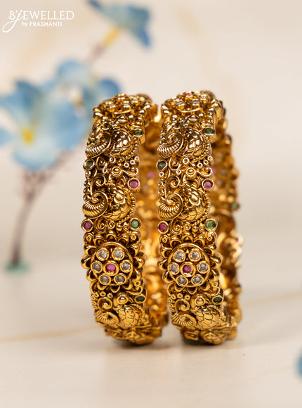 Antique kada bangles peacock design with kemp and kundan stones