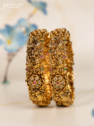 Antique kada bangles peacock design with kemp and kundan stones