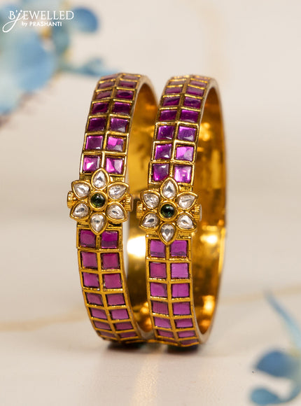 Antique bangles floral design with pink kemp and kundan stones