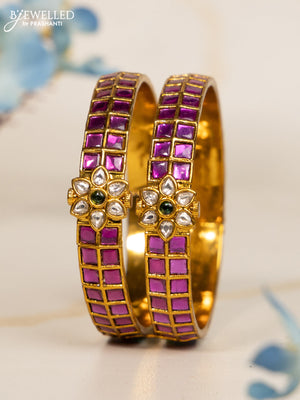 Antique bangles floral design with pink kemp and kundan stones