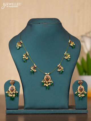 Invisible chain leaf design in multicolor kemp stones and pearl hangings