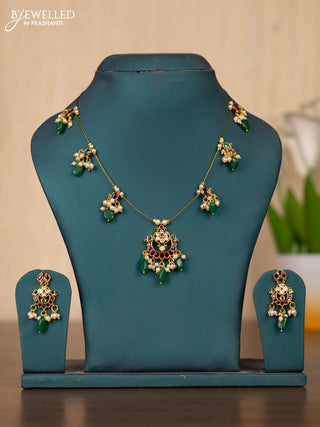 Invisible chain floral design in multicolor kemp stones and pearl hangings