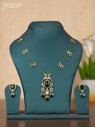 Invisible chain rectangle stone pendant in green stones and green beads hanging