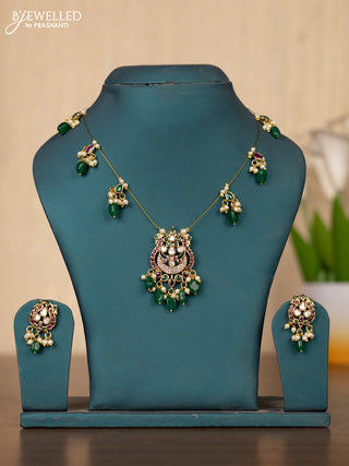 Invisible chain double peacock design in multicolor stones and green beads hanging