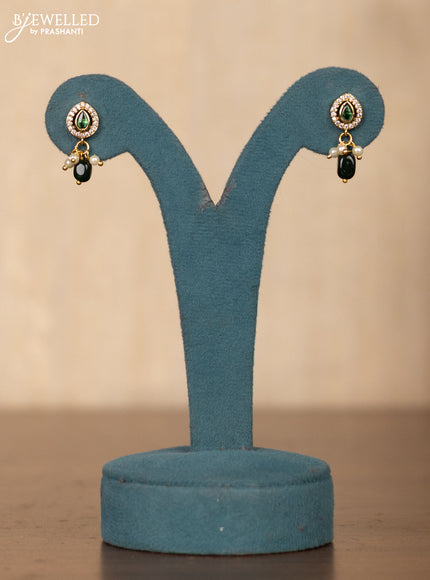 Invisible chain double peacock design in green stones and green beads hanging