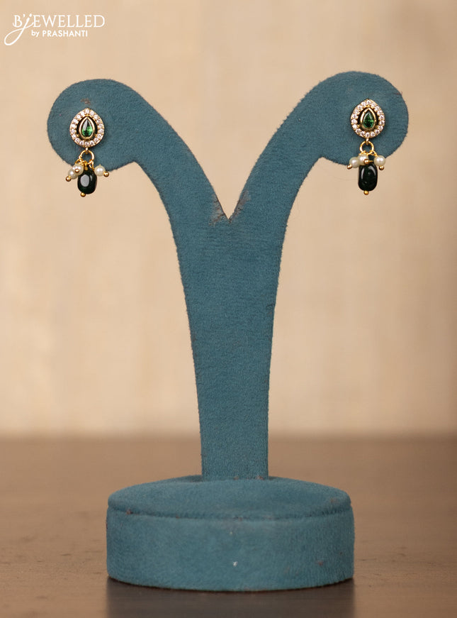 Invisible chain double peacock design in green stones and green beads hanging